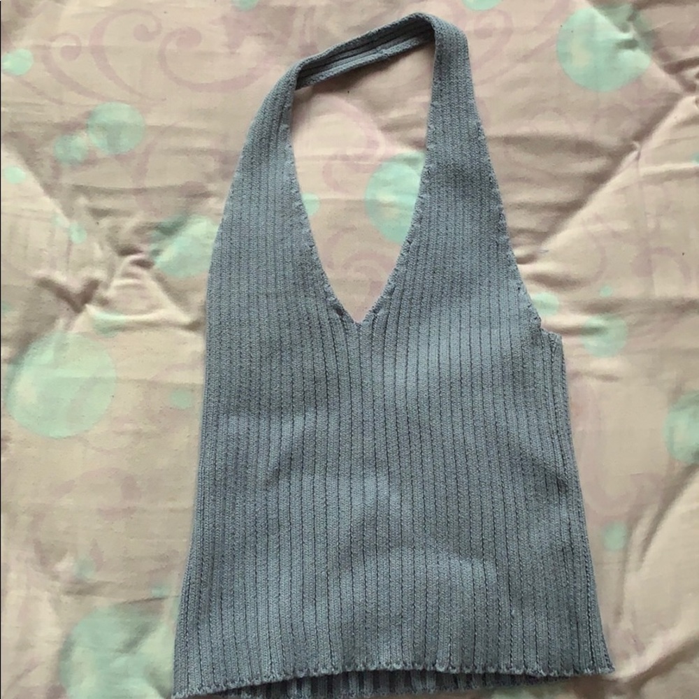 BLUE Ribbed Halter Top - Picture 2 of 3